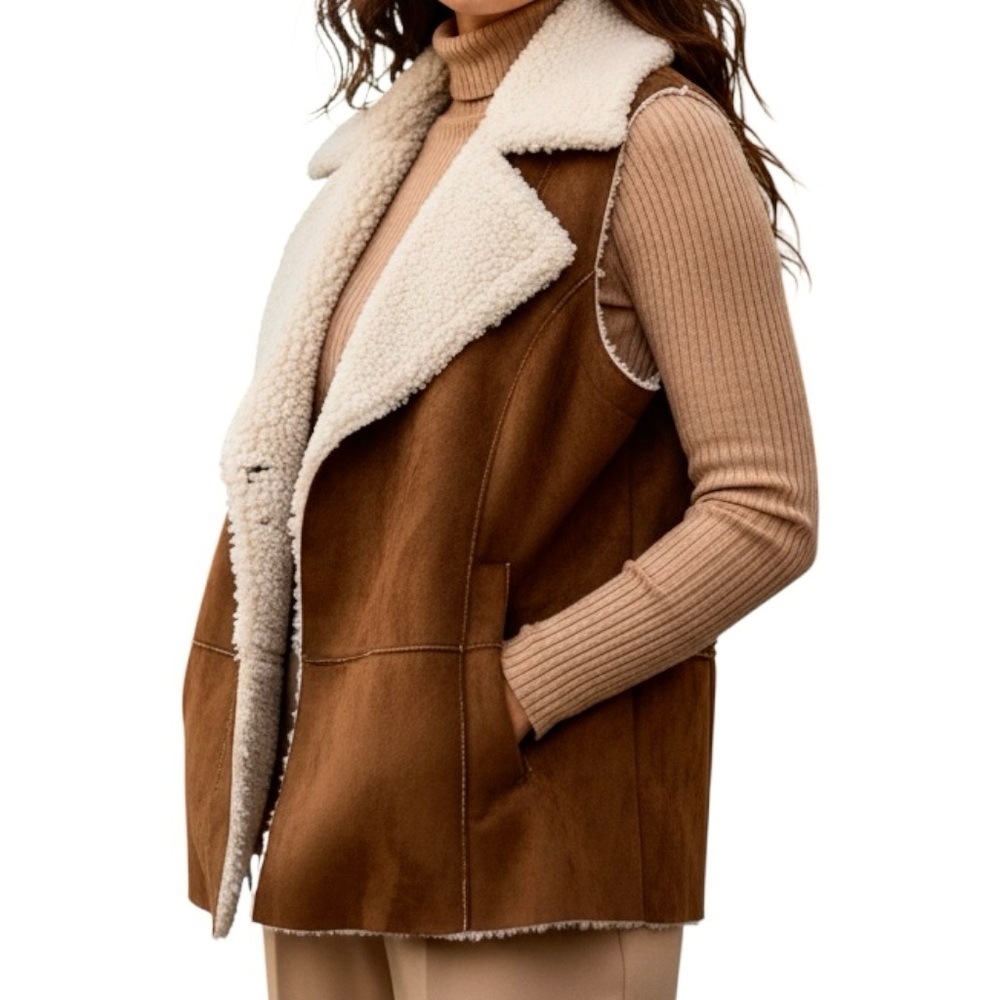 Cremieux Vest Tan & Cream Faux Suede & Sherling Fleece/Lining